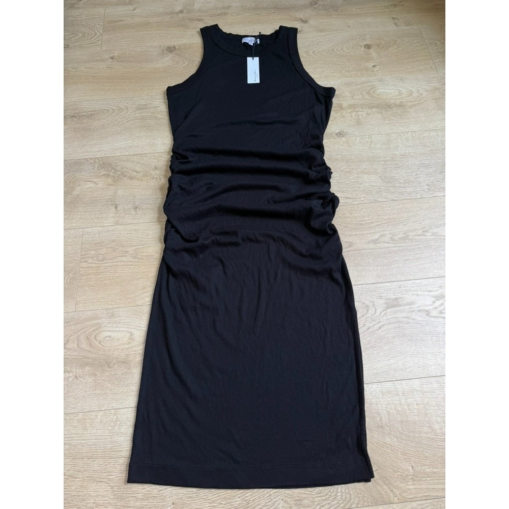 NWT Michael Stars Wren ruched midi ultra rib Black high neck stretch size XL - Picture 2 of 10